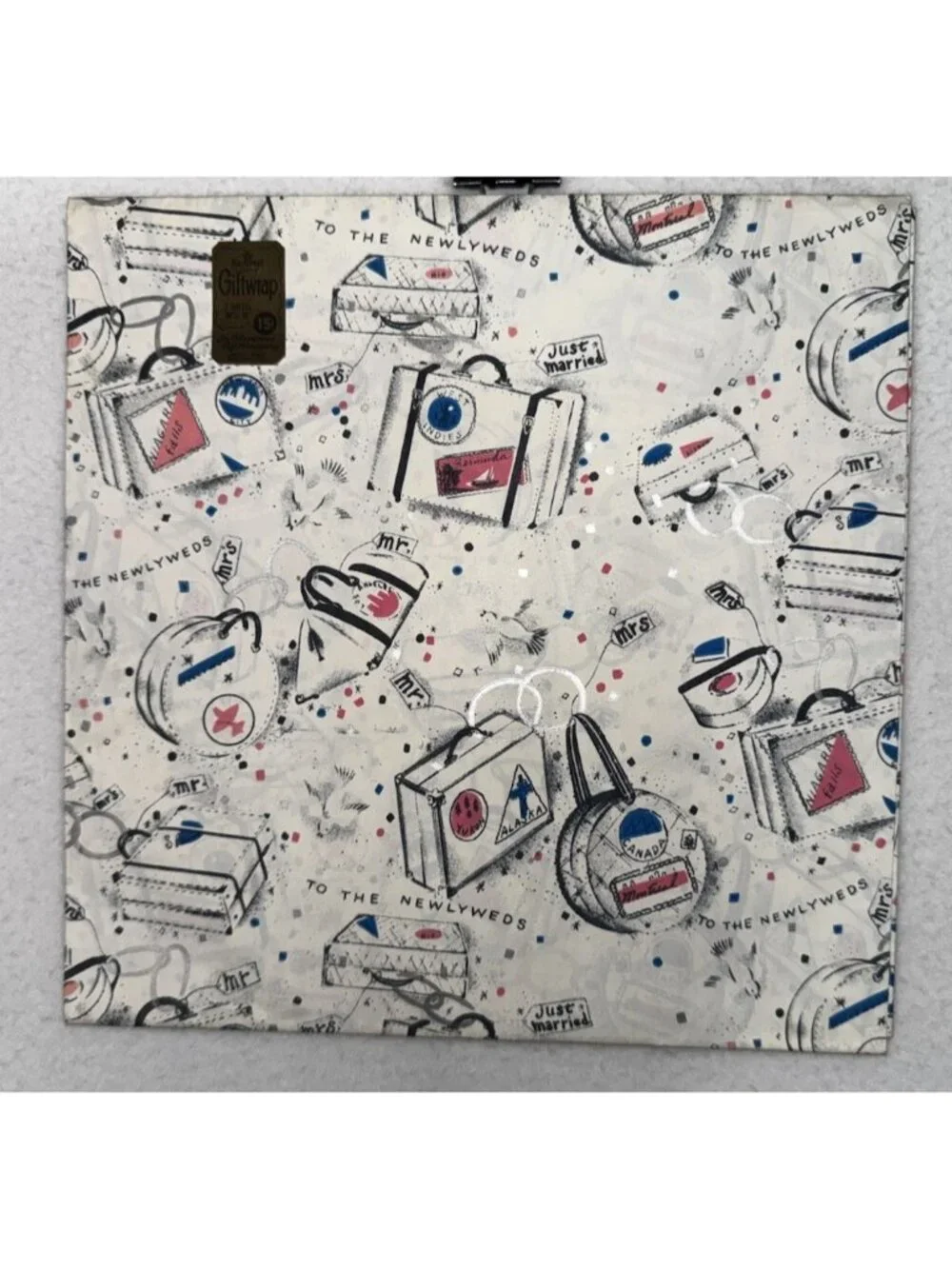 Vintage 1950s Kaycrest Wedding Newlywed  Gift Wrap Mr & Mrs New NOS 30”x20”